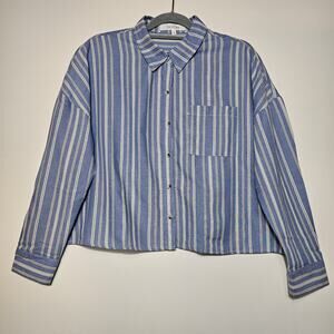 NWT Eden & Olivia Striped Cropped Drop Flawed Shoulder Button Up Top XL